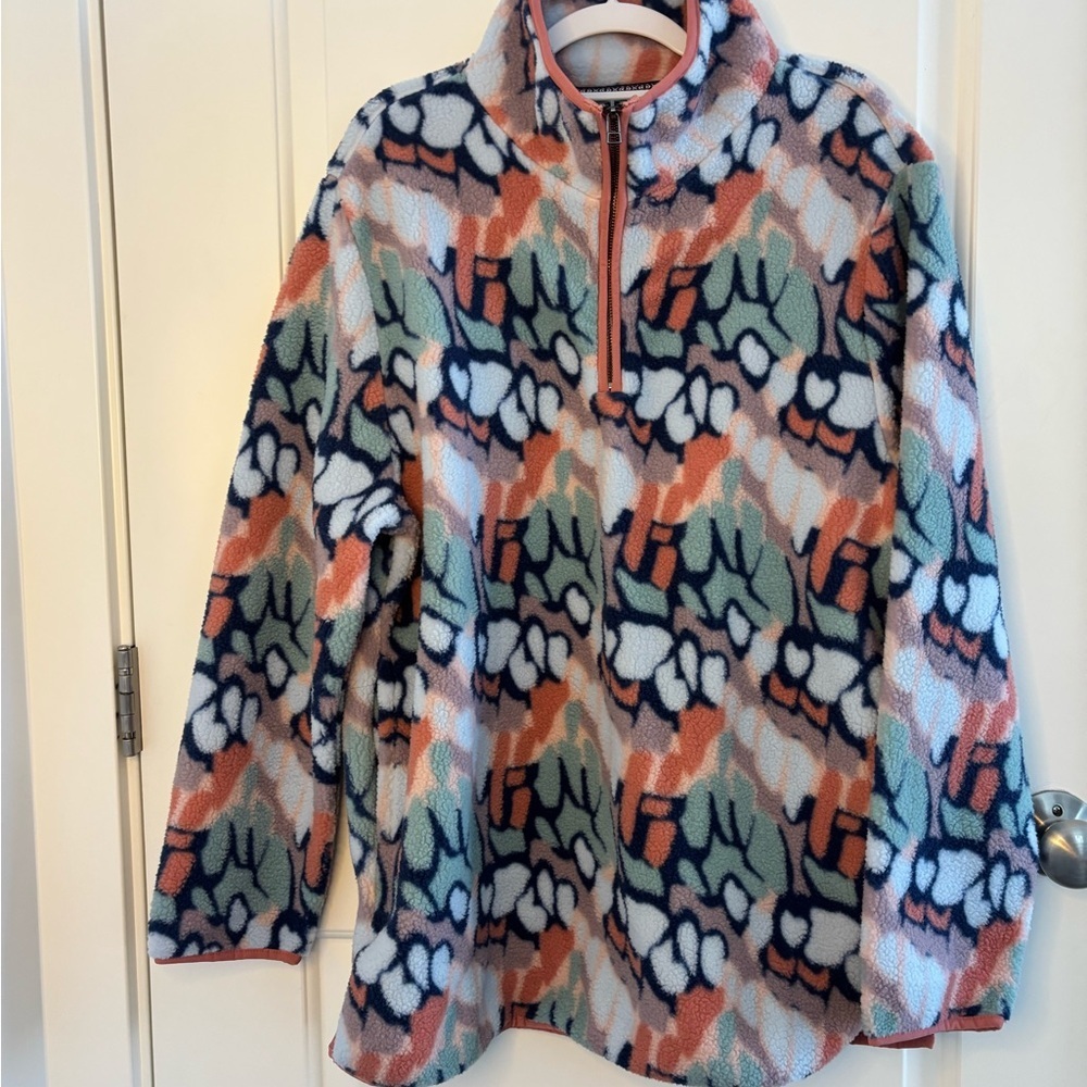 Colorful Mountain and Isles Patterned Fleece Pullover - Picture 2 of 10